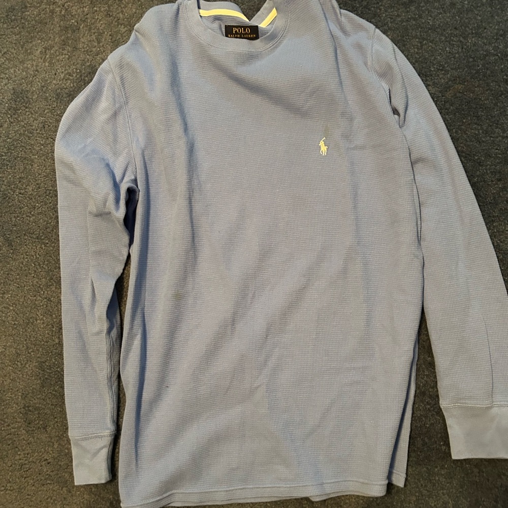 Polo by Ralph Lauren Light Blue Waffle-Knit Long Sleeve Shirt
